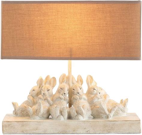 Creative Co Op Whitewashed Rabbit Table Lamp With Sand Colored Linen