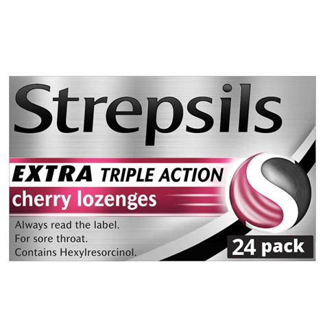 strepsils extra triple action cherry lozenges 24 pack