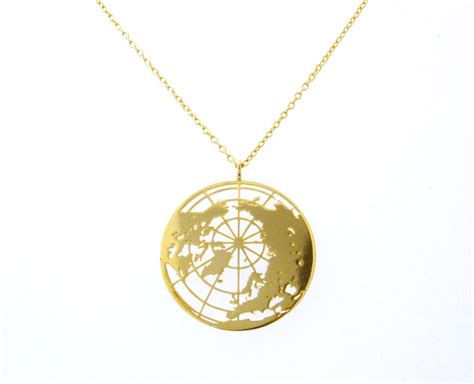 Gold Globe Necklace The World Pendant Planet Earth 24 Karat Etsy