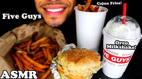 Asmr Five Guys Mukbang Burgers And Cajun Fries Oreo Milkshake Jerry Big