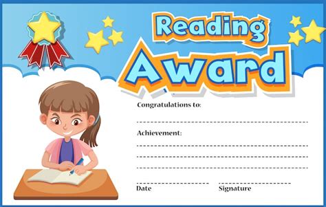 Certificate Template For Reading Award With Girl Reading In Premium