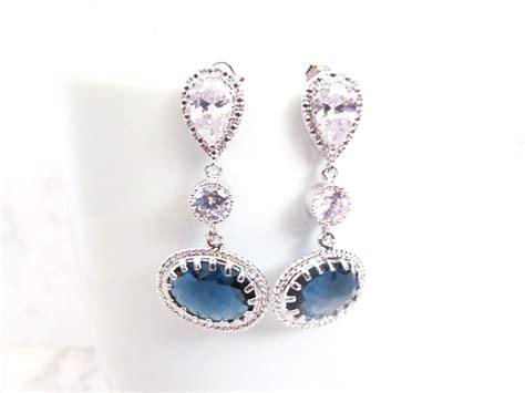 Blue Wedding Earrings Navy Blue Earrings Dark Blue Earrings Sapphire