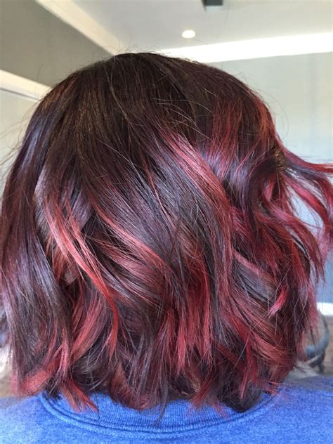 Firey Red Balayage Textures Bob Loose Waves Medium Brunette Hair