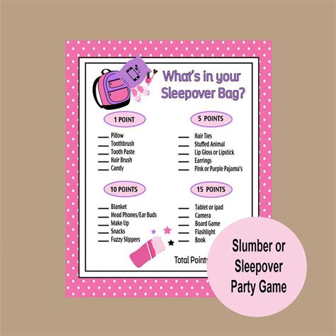 Slumber Party Game Sleepover Game Girls Party Game 8th Etsy Sleepover Party Games Slumber