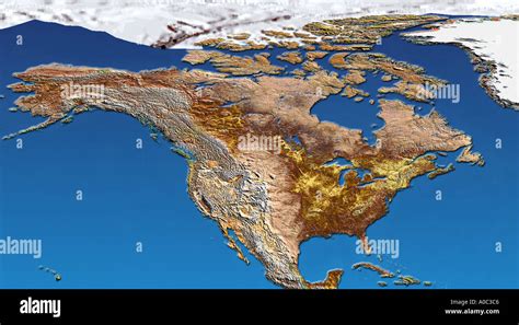 Satellite Image Of North America With Shaded Topographic Relief Stock
