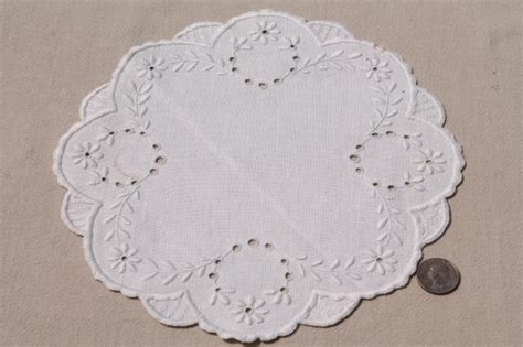 Antique Vintage Fabric Doilies W White Work Madeira Embroidery Table