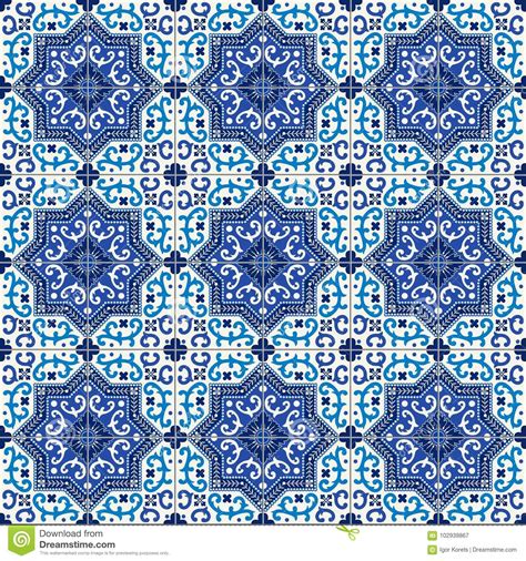Gorgeous Seamless Pattern White Blue Moroccan Portuguese Tiles