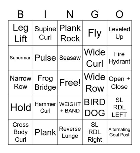 Booty Back Bicep Bingo Card