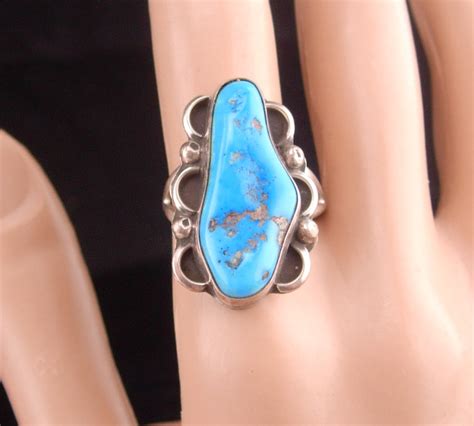 Large Sleeping Beauty Turquoise Ring Vintage Sterling Silver Etsy