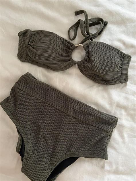 Massimo Dutti Olive Green Bikini Set Womens Fashion Swimwear