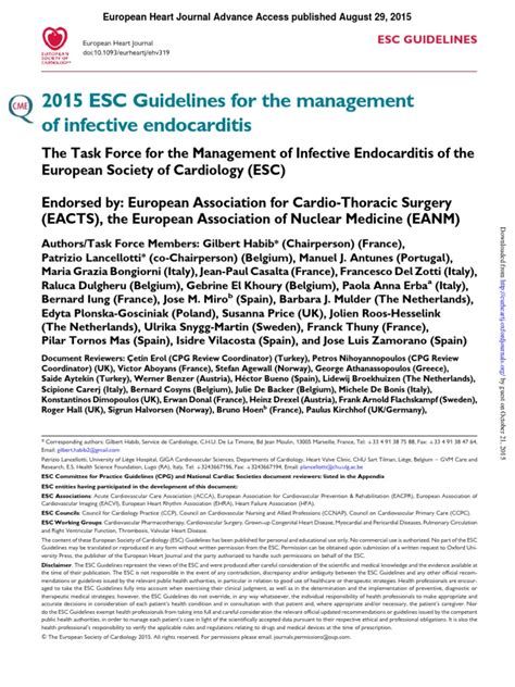 2015 Esc Guidelines For The Management Of Infective Endocarditis Pdf