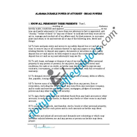 For example, an individual could sign a power of attorney granting to someone else authority to manage one particular piece of property for a limited period of time. Alabama Durable Power of Attorney - Broad Powers - Estate ...