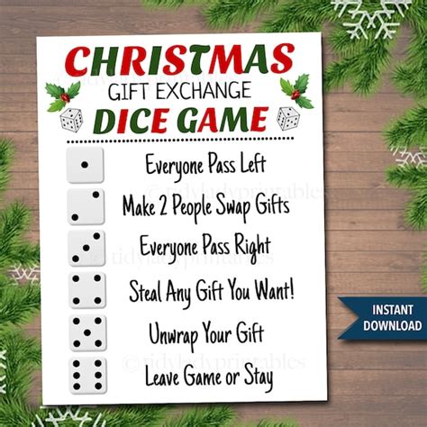 Printable Christmas T Exchange Dice Game Christmas Party Game