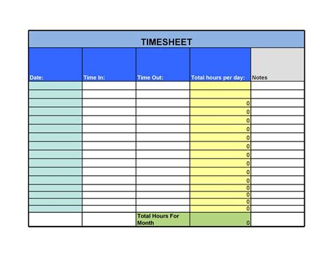 Timesheet Templates Free Timesheet Template Printables Word Excel