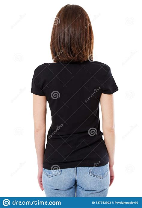 Woman In Stylish T Shirt Back View Isolated On White Backgroundtshirt
