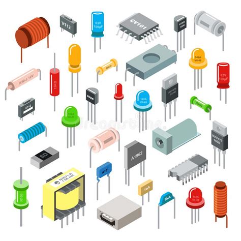 Electronic Component Isometric Set Vector Illustration Isolated On