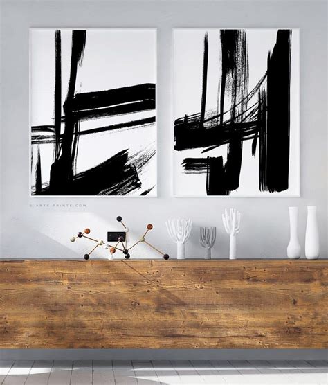 Abstract Brush Strokes Print Black And White Minimalist Abstract Hand