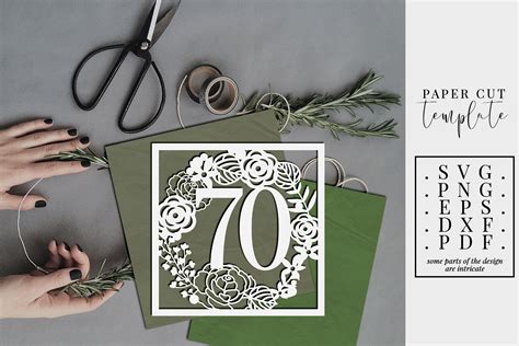 70 Birthday Square Papercut Template, 70th Birthday, SVG, PDF By