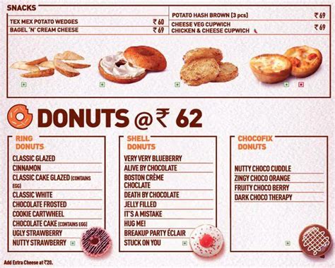 Dunkin' donuts menu prices are subject to change without prior notice. Menu of Dunkin' Donuts, Connaught Place (CP), New Delhi ...