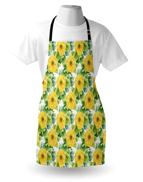 Yellow Flower Apron Unisex Kitchen Bib With Adjustable Neck Cooking