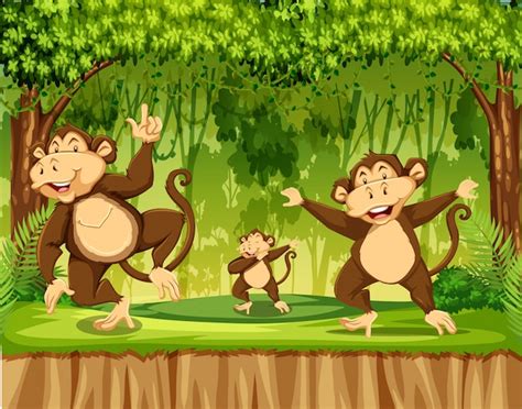 Premium Vector Group Of Monkey In Rainforest