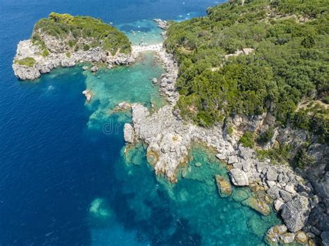 Aerial View Of Limni Beach Glyko On The Island Of Corfu Greece Stock