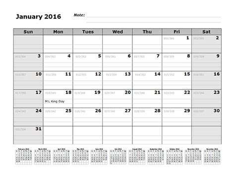 2016 Monthly Julian Calendar 12 Months Bottom Free Printable Templates
