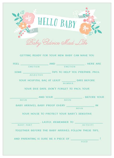 While some may still stick to that rule, baby shower etiquette has changed over the years. Hello Baby Baby Shower Mad Libs by Basic Invite