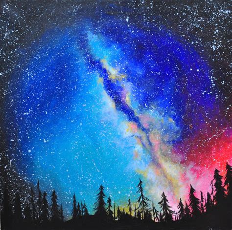 Colorful Galaxy Forest Painting Space Art Cosmic Art Galaxy Etsy