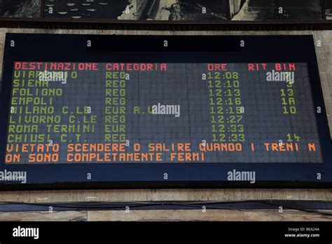 Timetable Showing Train Departures At Florence Railway Station Italy