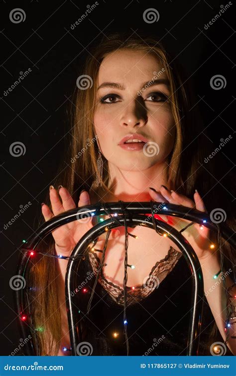 Young Beautiful Girl With Garland Stock Image Image Of Dress