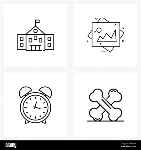 Set Of 4 Universal Line Icons Of Home Clock Image Png Medical