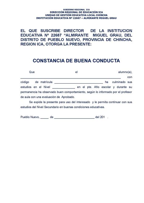Ejemplo De Carta De Buena Conducta