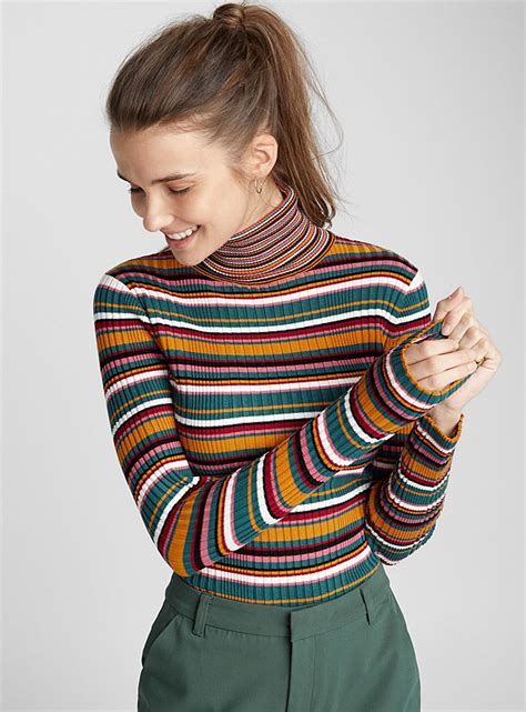 multi stripe ribbed turtleneck twik shop women s sweaters simons striped turtleneck