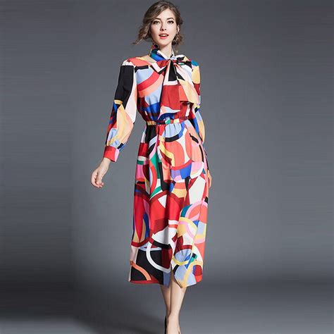 2018 New Women Casual Colorful Print Dress Spring Fashion Style Dresses For Female O Neck