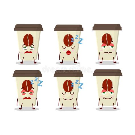 Cartoon Character Of Coffee Milk Cup With Sleepy Expression Stock