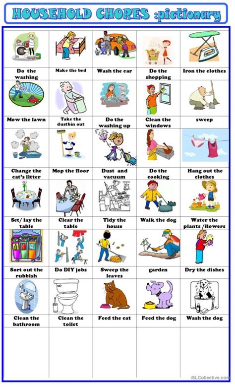 Household Chores Pictionary Piction English Esl Worksheets Pdf And Doc