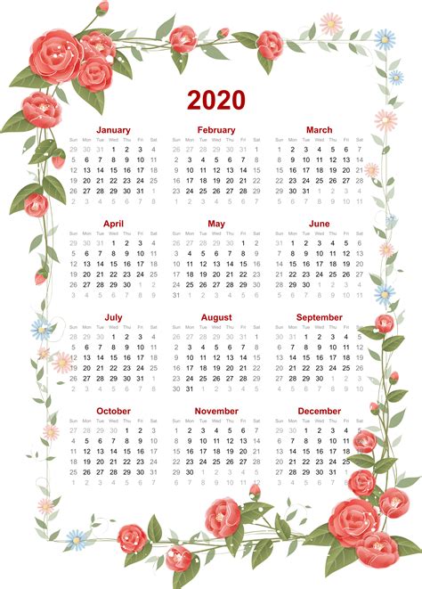 Yearly 2020 Calendar Template Yearly Calendar Template Printable