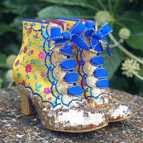 irregular choice chinese whispers floral heel boots gold