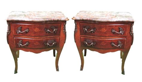 A Pair Of Italian Inlaid And Marble Top Commodes Circa 1920