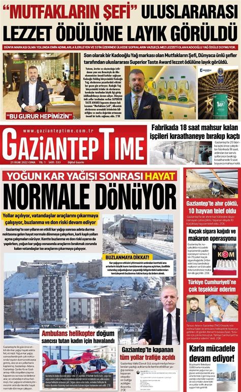 21 Ocak 2022 tarihli Gaziantep Time Gazete Manşetleri