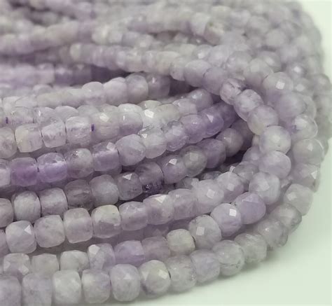 Lavender Jade Purple Lilac Mountain Jade 5x5mm Faceted Round Cube Beads