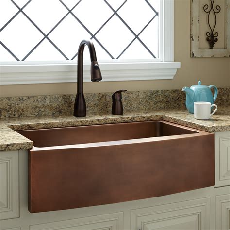Farmhouse apron front fireclay 33 in. 33" Kiana Curved Apron Copper Farmhouse Sink - Kitchen