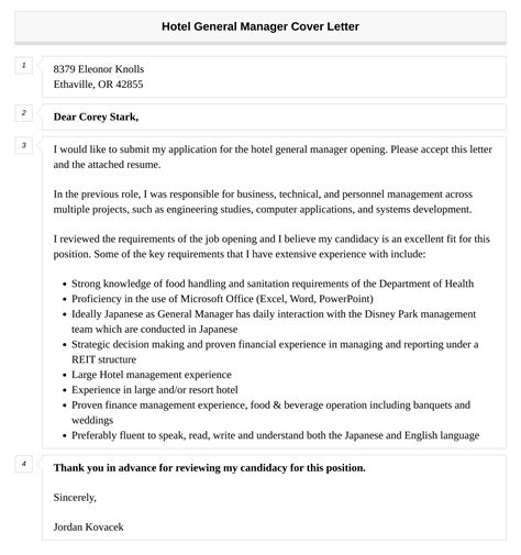 Hotel General Manager Cover Letter Velvet Jobs