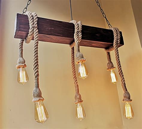 Rope Pendant Light Rope Light Beam Wood Ceiling Chandelier Etsy