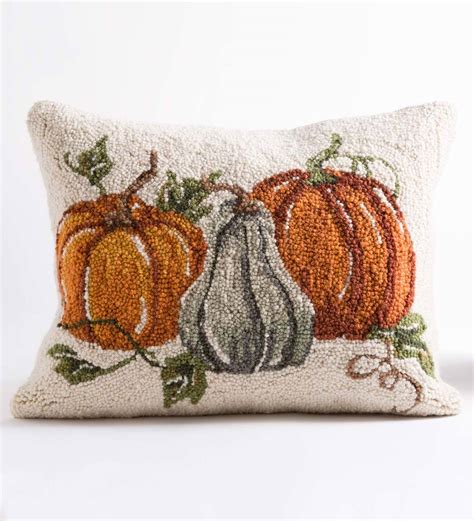 Fall Pumpkins Hand Hooked Wool Decorative Throw Pillow Vivaterra