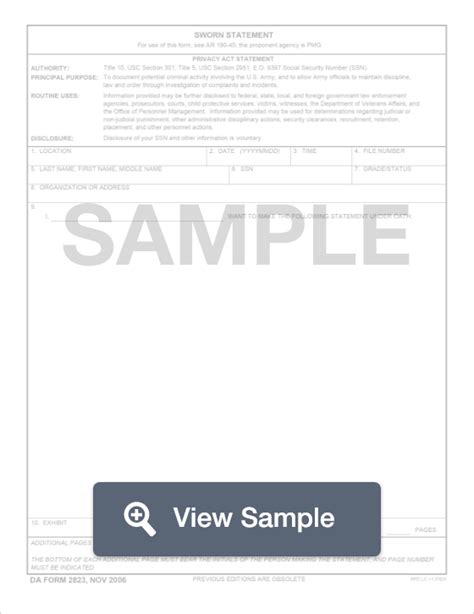 Fillable Da Form 2823 Pdf And Word Samples Formswift