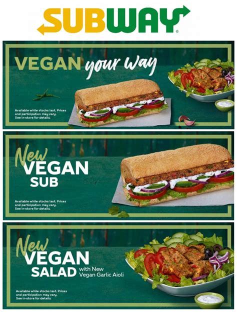Subway Vegan Offers And Menu From 1 April