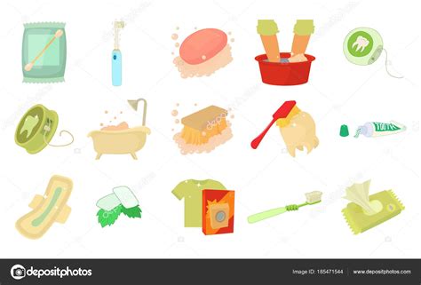 Set De Iconos De Higiene Personal Estilo Dibujos Animados Ilustración