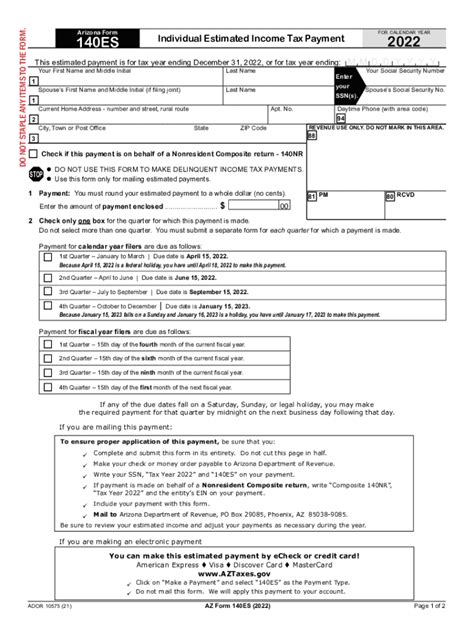 Arizona Estimated Tax Payments 2022 2024 Form Fill Out And Sign